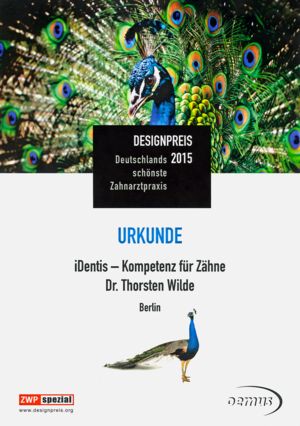 Urkunde Designpreis 2015 Zahnarztpraxis